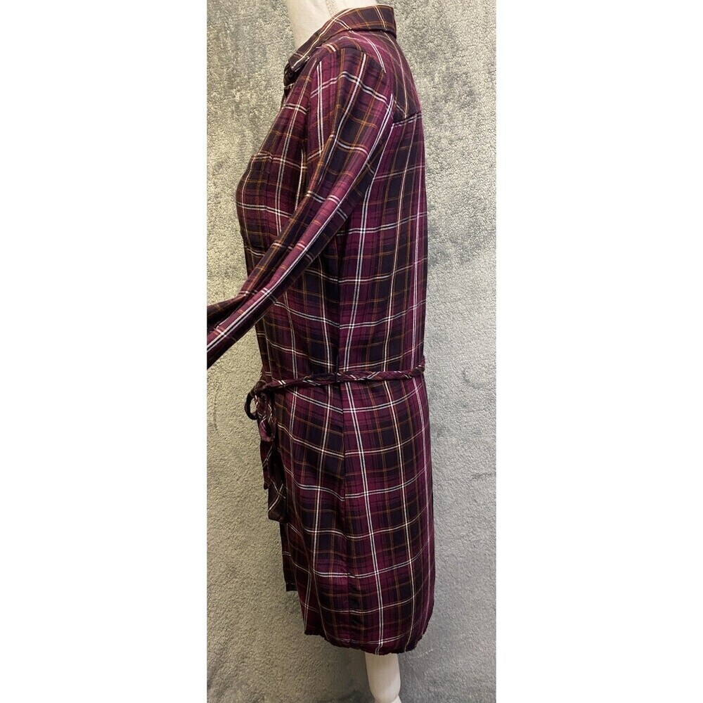 Banana Republic Women’s Plum Plaid, Button Down, Tie Waist Shirt Dress Size 2 - Picture 3 of 16